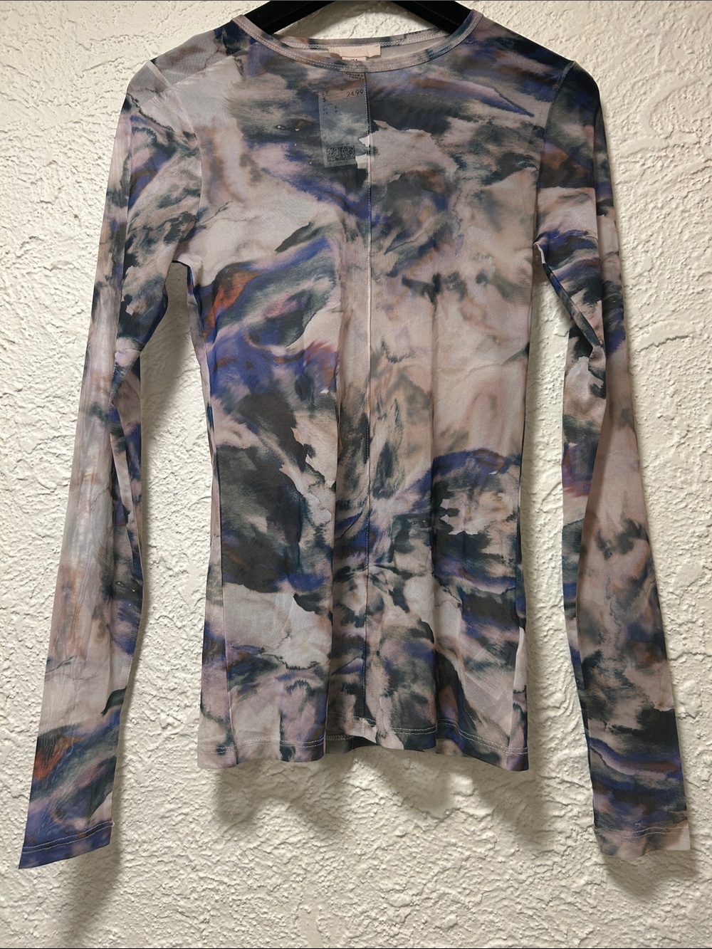 H&M Women’s Long-Sleeve Sheer Abstract Watercolor Print Top BRAND NEW TAG